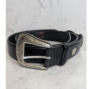 Larry Mahan mens western leather belt black brown embellished biker size 46